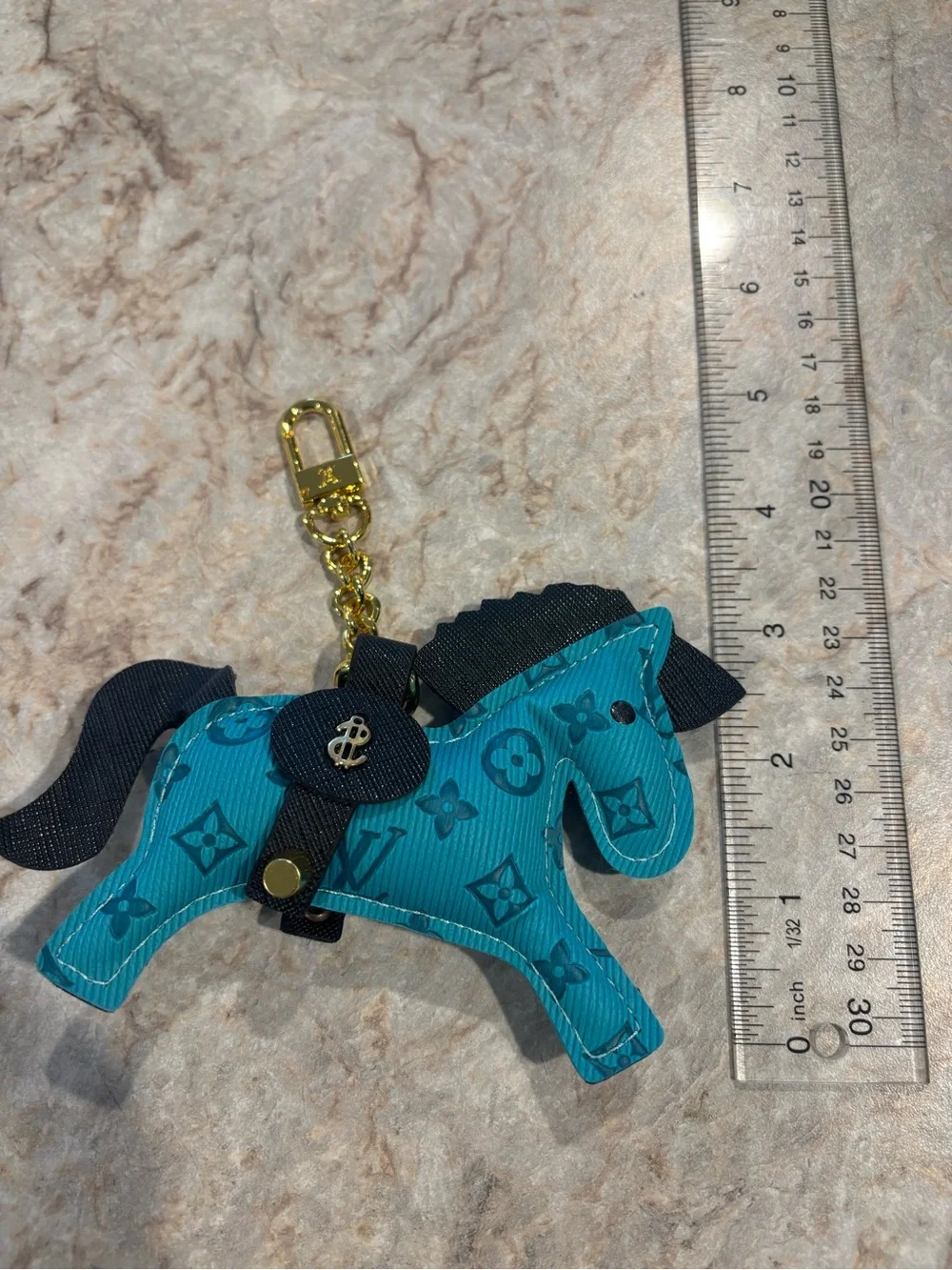 Louis Vuitton Teal Horse Keychain with Black Tail and Gold Hardware